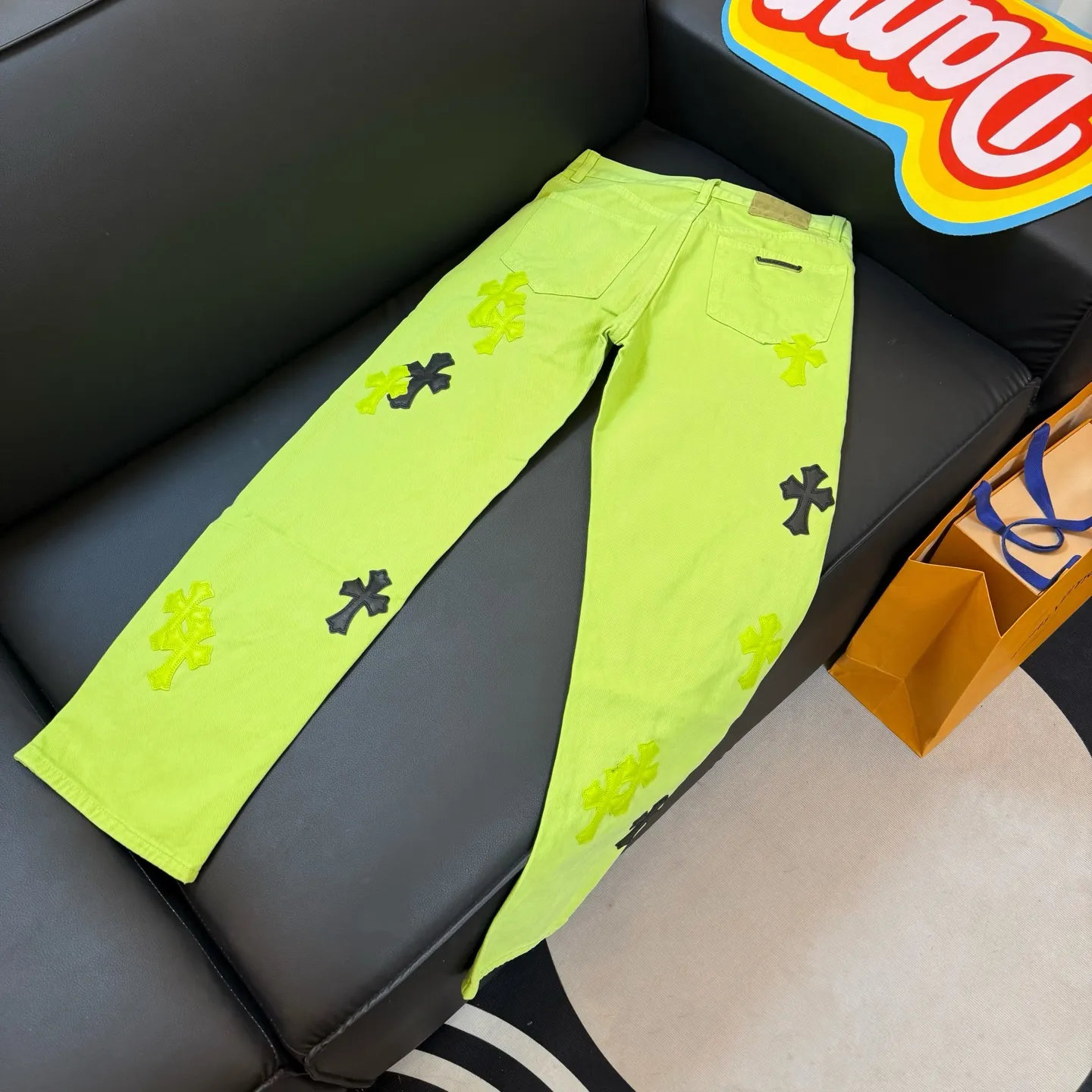 P280 Style number: D331 Chrome Hearts CH limited green leather jeans Color: Green Size: S M L